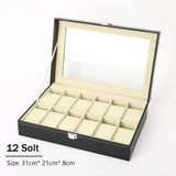 Hot Sale PU Leather Display Storage Collection Organizer watch box Case With Glass Top Slot Men Watch Bracket Display Box Gifts
